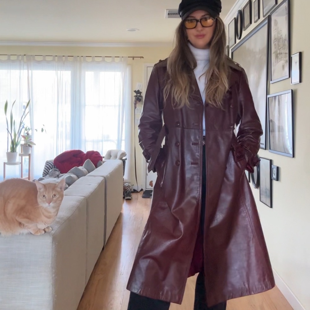Women's oxblood burgundy Leather Trench Coat